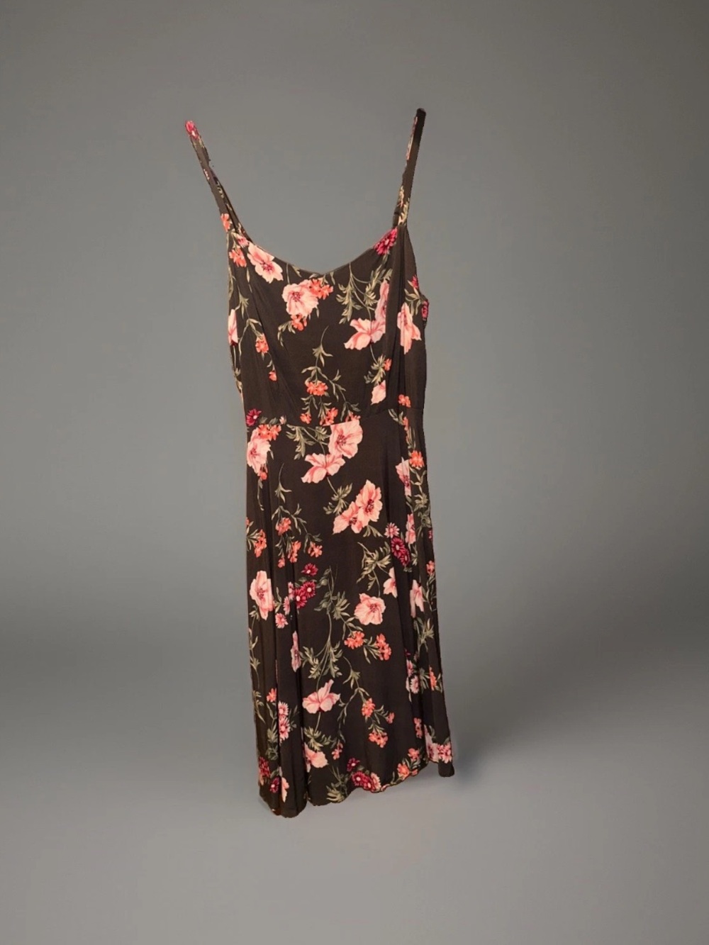 Old Navy Women’s Gray Pink Floral Adjustable Strap Cami Dress Size Medium Tall